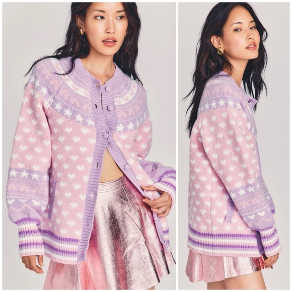 LoveShackFancy Amalo Boyfriend Cardigan in Macaron Pink - Picture 1 of 16